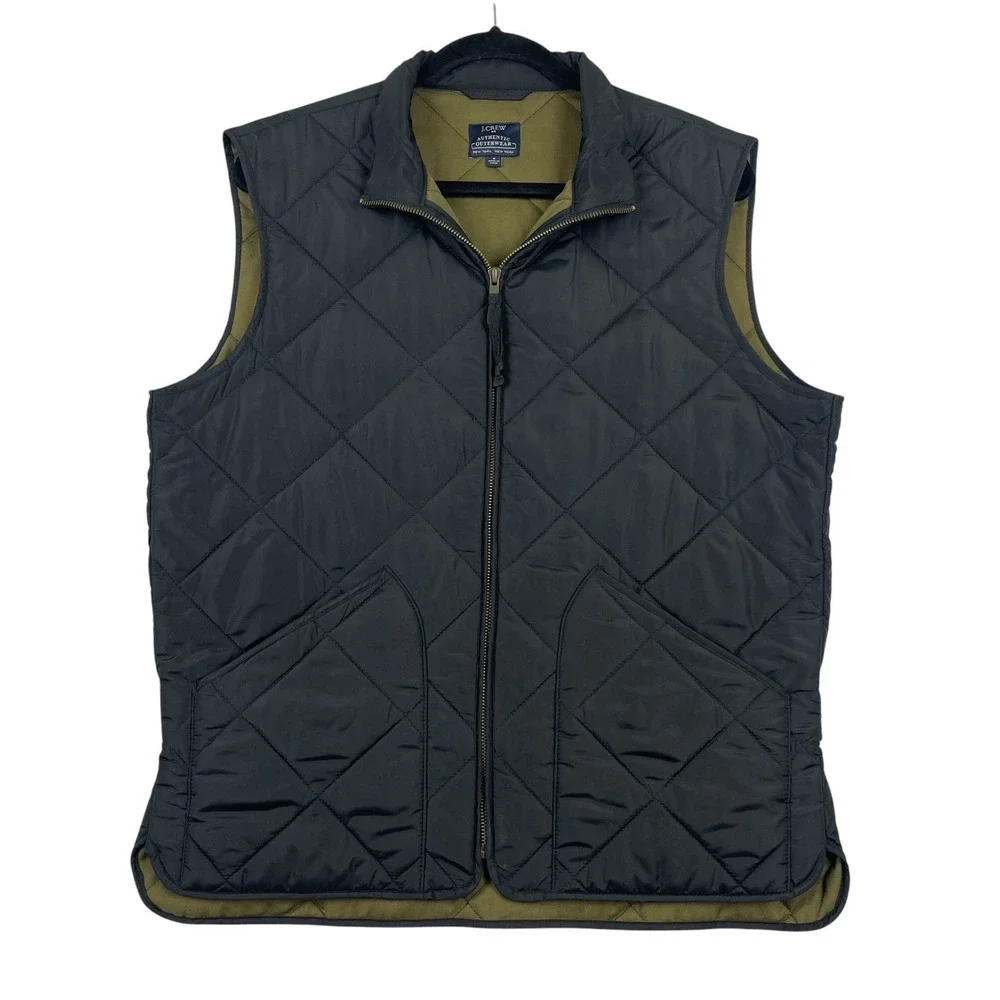 J Crew Outerwear Men's Diamond Quilted Vest Medium Black Full Zip Pockets 47752